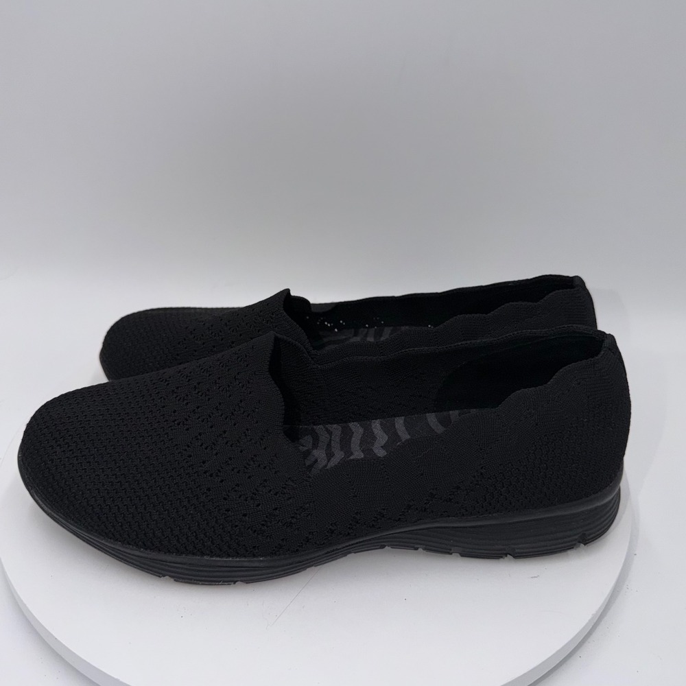 Skechers Seager Wide Fit Womens Black Knit Slip On Loafer Comfort Size 9.5